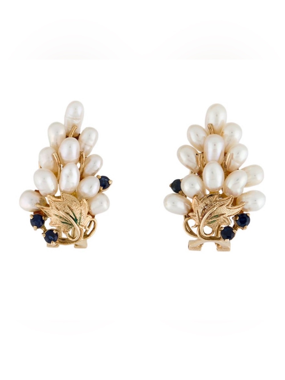 Solid 14K Gold Pearl & Sapphire Earflaps.